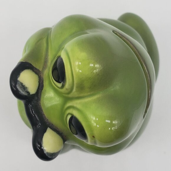 Noritake for Gift Craft MCM 1970s Ceramic Green Frog with Glasses Coin Bank - Picture 2 of 8